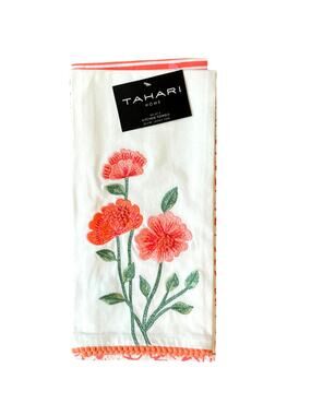 TAHARI HOME Spring Floral Embroidered Kitchen Towel Set of 3 Poppy Garden NEW